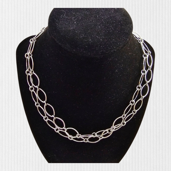 Marlyn Schiff Elegant Silver Double Strand Horse Eye Choker Chain Necklace‎ NWOT - Picture 1 of 6